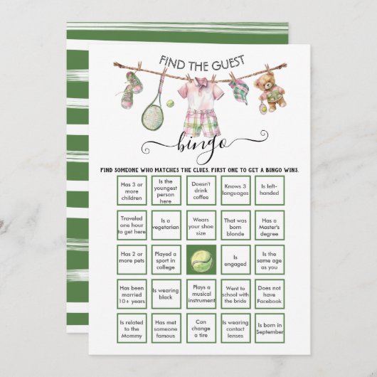 Invitation Preppy Tennis Trouvez l'invité BINGO (Devant / Derrière)