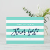 Invitation Preppy Turquoise Stripe Serez-Vous Ma Fille Fleur (Debout devant)