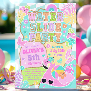 Invitation Preppy Water Slide Party Jote Girly Pool Anniversa