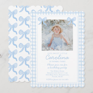 Invitation Préppy Watercolor Bows En vichy Photo personnalisé