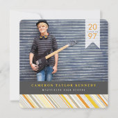 Invitation Preppy Yellow Pin Stripes Photo Graduation Party (Devant)