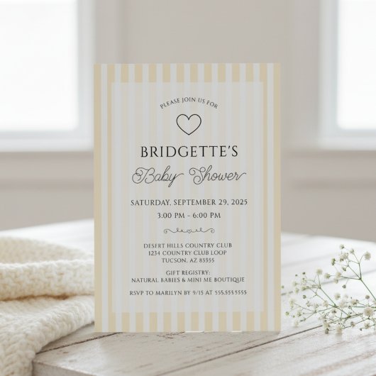 Invitation Preppy Yellow White Stripes Baby Shower