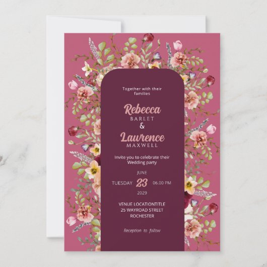 Invitation Prés colorés fleurs mariage (Devant)