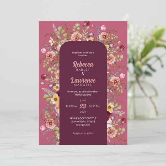 Invitation Prés colorés fleurs mariage (Debout devant)