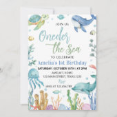 Invitation Près De La Mer Mets Animaux Océaniques Anniversair (Devant)