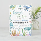 Invitation Près De La Mer Mets Animaux Océaniques Anniversair (Debout devant)