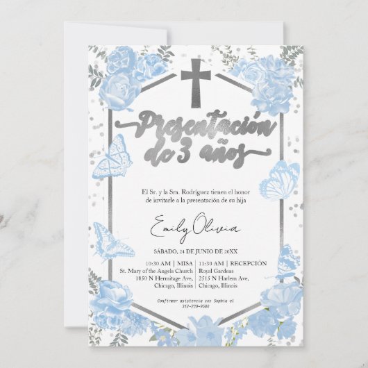 Invitation Presentación 3 años Papillon d'invitation espagnol (Devant)