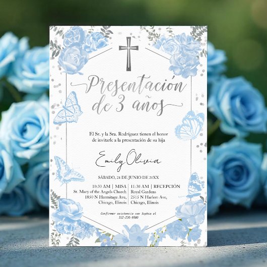Invitation Presentación 3 años Papillon d'invitation espagnol