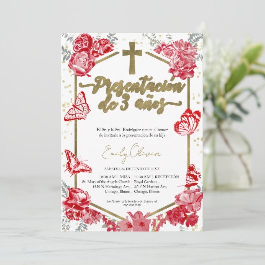 Invitation Presentación 3 años Papillon d'invitation espagnol (Debout devant)