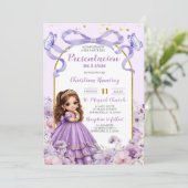 Invitation Présentation de 3 ans Coquette Fleur avec Ruban Vi (Debout devant)