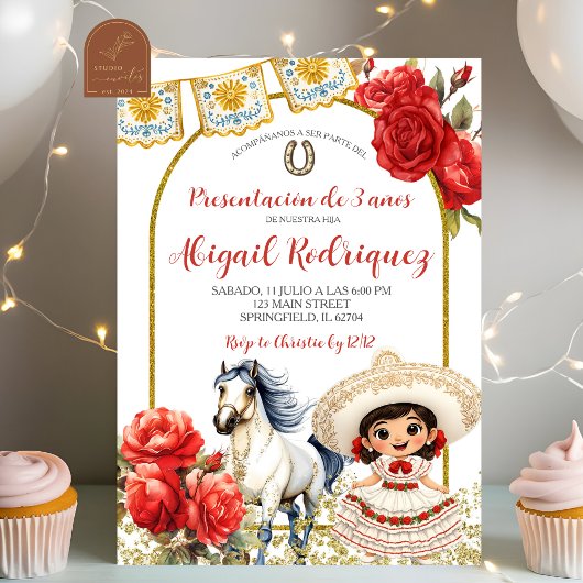 Invitation Présentation de 3 ans Fille Charra Roug