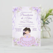 Invitation Présentation de 3 Ans Fille Espagnole Ruban Violet (Debout devant)