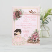 Invitation Présentation de 3 ans florale rose western espagno (Debout devant)