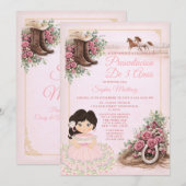 Invitation Présentation de 3 ans florale rose western espagno (Devant / Derrière)