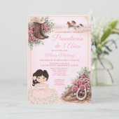 Invitation Présentation de 3 Ans Florale Rose Western Espagno (Debout devant)