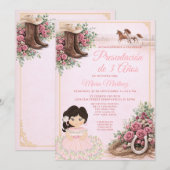 Invitation Présentation de 3 Ans Florale Rose Western Espagno (Devant / Derrière)