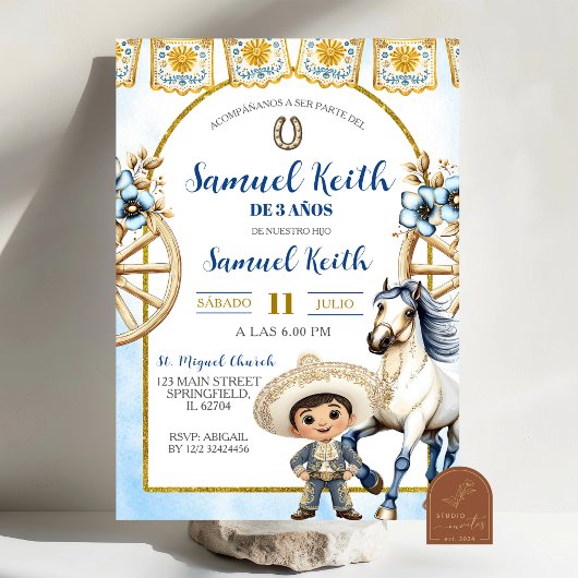 Invitation Présentation de 3 ans Garçon Bleu Marine Charro et