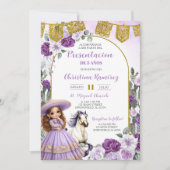 Invitation Présentation de Fille Charra Mexicaine Fleur Viole (Devant)