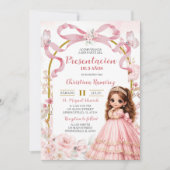 Invitation Présentation de fille en rose pâle avec noeud papi (Devant)