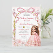 Invitation Présentation de fille en rose pâle avec noeud papi (Debout devant)