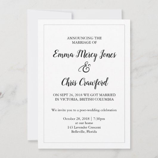 Invitation Présentation de M. Mme Elopement Mariage Faire-par (Dos)