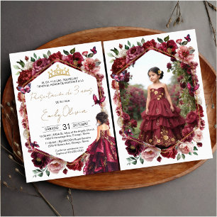 Invitation Présentation florale bordeaux pour 3 ans Photo