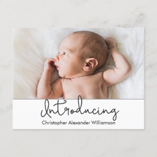 Invitation Présentation moderne de Script Baby Boy Photo
