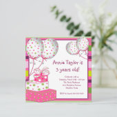 Invitation Présentations de Ballons Roses pour les 3 ans d'un (Debout devant)