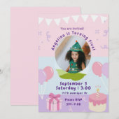 Invitation Présentations et gâteaux | Pink Purple Girls Anniv (Devant / Derrière)