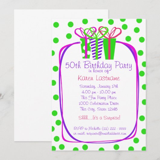 Invitation Présente la fête des cadeaux (Devant / Derrière)