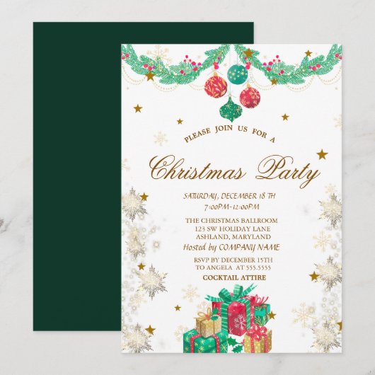 Invitation Présents Décorations Rétro Flocons de Noël Noël (Devant / Derrière)