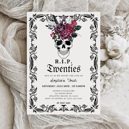 Invitation Presse crâne 20s Mort à ma jeunesse 30e anniversai