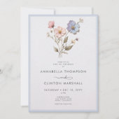 Invitation Pressé moderne Pastel Fleur sauvage Mariage bleu (Devant)