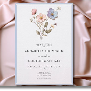 Invitation Pressé moderne Pastel Fleur sauvage Mariage bleu