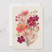 Invitation Pressé rose rouge et crème, Mariage floral Invitat (Dos)