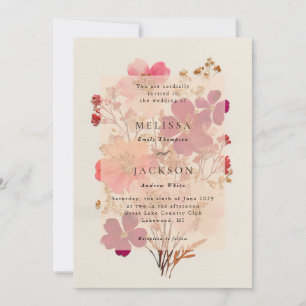 Invitation Pressé rose rouge et crème, Mariage floral Invitat