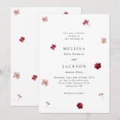 Invitation Pressé rose rouge et crème, Mariage floral Invitat (Devant / Derrière)