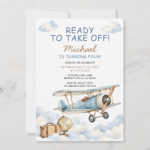 Invitation Prêt à décoller Avion vintage 4ème anniversaire