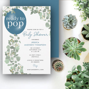 Invitation Prêt à éclater Garçon Eucalyptus Ballon Baby Showe
