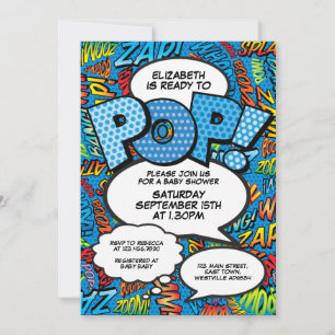 Invitation Prêt à éclore Baby Shower Bande dessinée Fun Blue