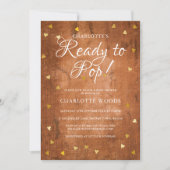 Invitation Prêt à éclore Baby Shower Cœurs Dorés Bois Rustiqu (Devant)