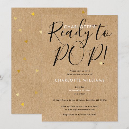Invitation Prêt à éclore Chic Script Rustique Kraft Baby Show (Devant / Derrière)