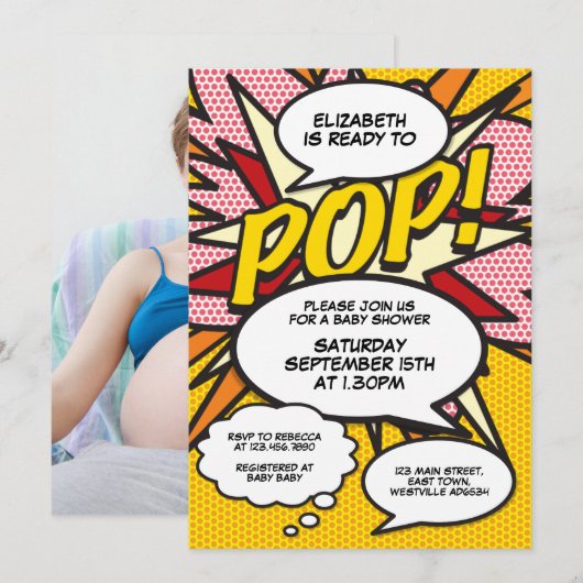 Invitation Prêt à faire de la pop moderne Baby shower de plai (Devant / Derrière)