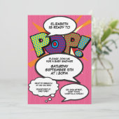 Invitation Prêt à faire du Baby shower rose Bande dessinée Ph (Debout devant)