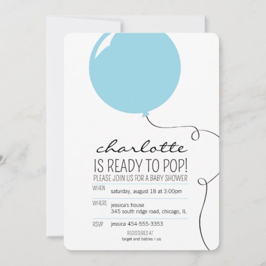 Invitation Prêt à faire Pop Blue Balloon Baby shower Invitati (Devant)