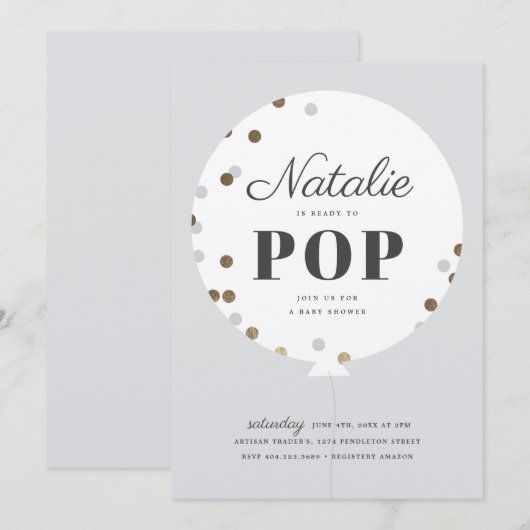 Invitation Prêt à faire sauter le baby shower gris du ballon (Devant / Derrière)