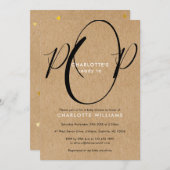Invitation Prêt à pop Baby shower chic Script rustique Kraft (Devant / Derrière)