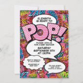 Invitation Prêt à pop Baby shower Comic Book Fun Pink (Devant)