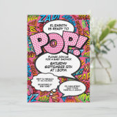 Invitation Prêt à pop Baby shower Comic Book Fun Pink (Debout devant)