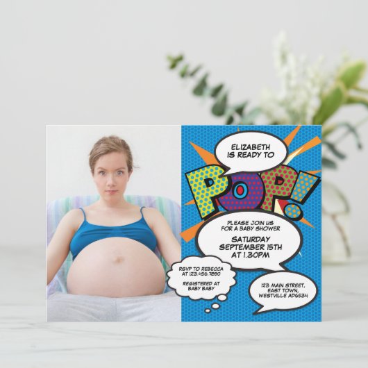 Invitation Prêt à pop Baby shower moderne Fun Boy Blue Photo (Debout devant)